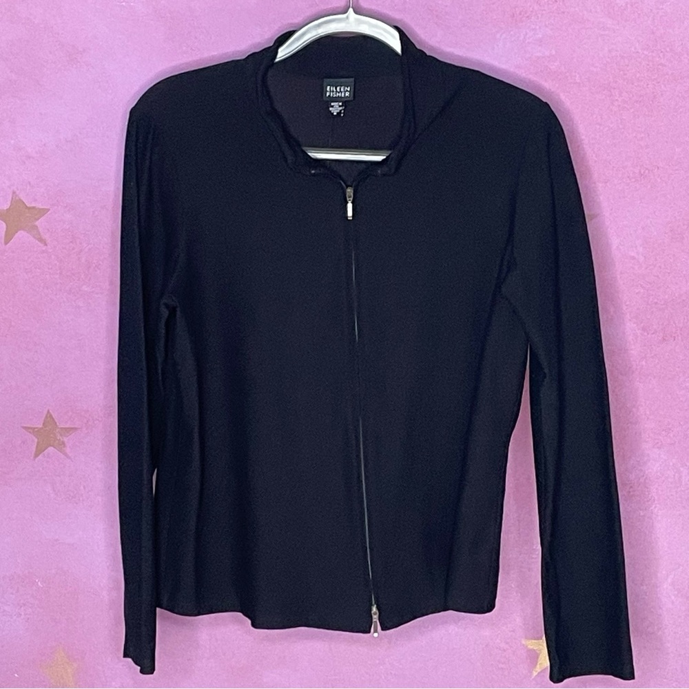 EILEEN FISHER Double Zip Jacket Stretch Black Women’s Medium Moto